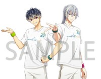 楽天ブックスの特典である「撮り下ろしアクリルプレート＆缶バッジ（57mm)）2個セット」。ファミリーマートで受け取ると撮り下ろしアクリルプレートの代わりにシューレースが手に入る。デザインは同一だ。