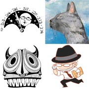 「楽園 Le Paradis FESTIVAL 2023 ～Autumn～」出演者の自画像一覧。上段左が幾花にいろ、右が鶴田謙二。下段左が平方イコルスン、右が飯田孝。