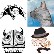 「楽園 Le Paradis FESTIVAL 2023 ～Autumn～」出演者の自画像一覧。上段左が幾花にいろ、右が鶴田謙二。下段左が平方イコルスン、右が飯田孝。