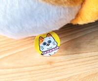 「ねこに転生したおじさん てぷちゃん 等身大ぬいぐるみ」のネームタグ。