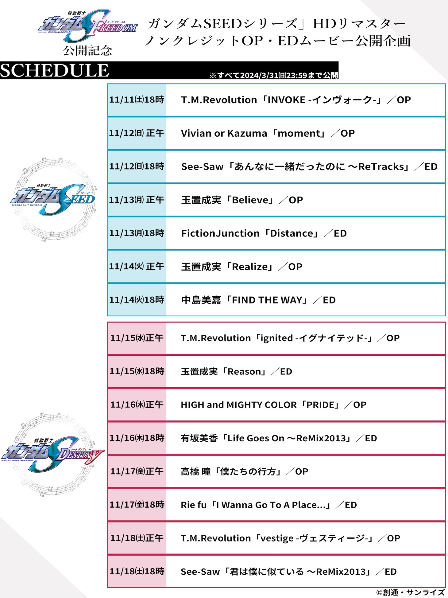 公開スケジュール