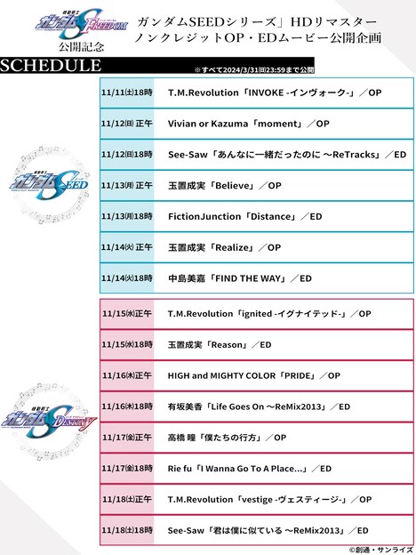 公開スケジュール