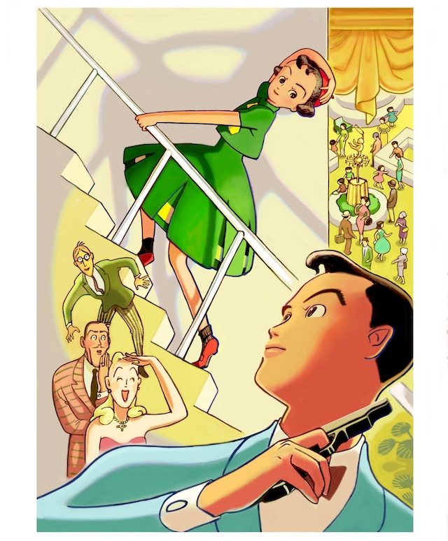 高野文子が新たに塗り直した「ラッキー嬢ちゃんのあたらしい仕事」のイラスト。