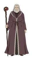 アラバスタ（CV：千葉繁）。ヒメの祖父。彼女を守るために現代で身分を隠して生活していた。その正体はノカナティカの大賢者と呼ばれる強力な魔法の使い手で、アーヌルス中の人々から敬われているが、当の本人は少しとぼけた性格。 (c)めいびい／SQUARE ENIX・「結婚指輪物語」製作委員会