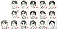 川村さんの顔写真をもとに、AIが作成したキャラクター画像の候補一覧。ハートマークは、プロジェクトメンバーが候補として選んだものだが、最終的には右下の候補外のキャラクターが選択された。