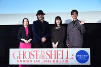 左から潘めぐみ、大塚明夫、田中敦子、山寺宏一。