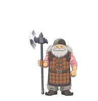 モグリム（CV：鳩岡大輔）
ゾルタンで「モグリム鍛冶店」を営むドワーフ。冒険者や兵士だけではなく、大工や職人にも愛されている。妊娠中の妻ミンクのために希少なアイテムを手に入れるべく、レッドたちと「世界の果ての壁」を目指す。