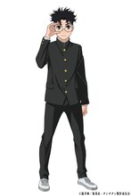 オカルン／高倉健（CV：花江夏樹）。オカルトマニアの男子高生。幽霊は信じていないが、宇宙人は信じている。ターボババアにかけられた呪いを解くべく追いかけっこをするはめに。(c)龍幸伸／集英社・ダンダダン製作委員会