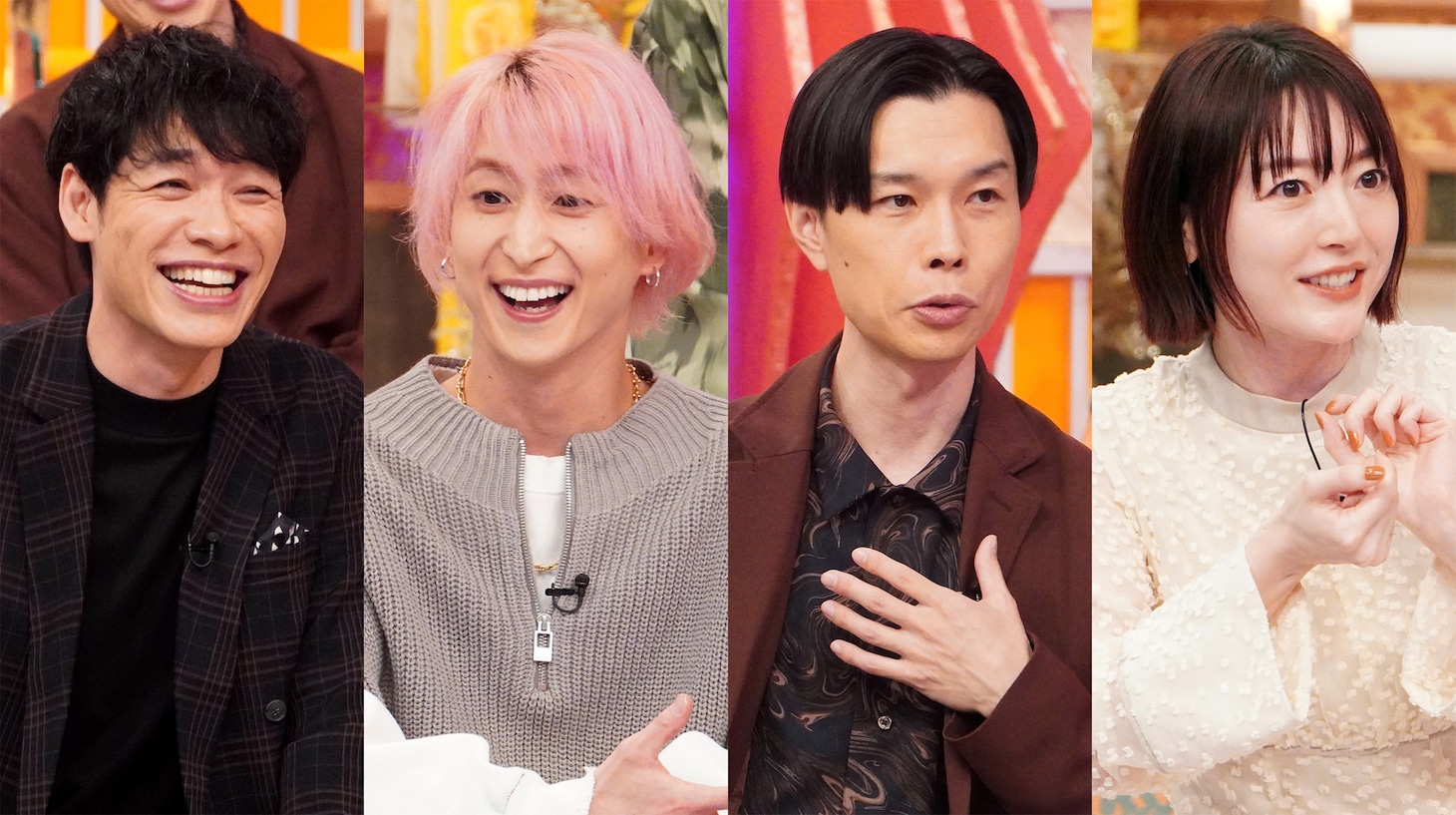 左から川島明（麒麟）、佐久間大介（Snow Man）、岩井勇気（ハライチ）、花澤香菜。