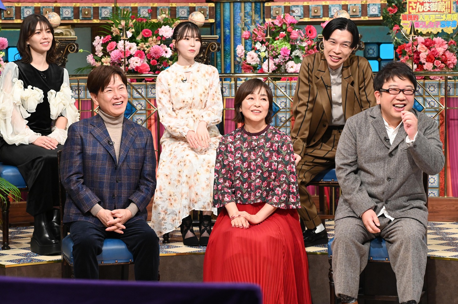 上段左からLynn、伊駒ゆりえ、ハライチ・岩井勇気。下段左から三ツ矢雄二、日高のり子、キャイ～ン・天野ひろゆき。