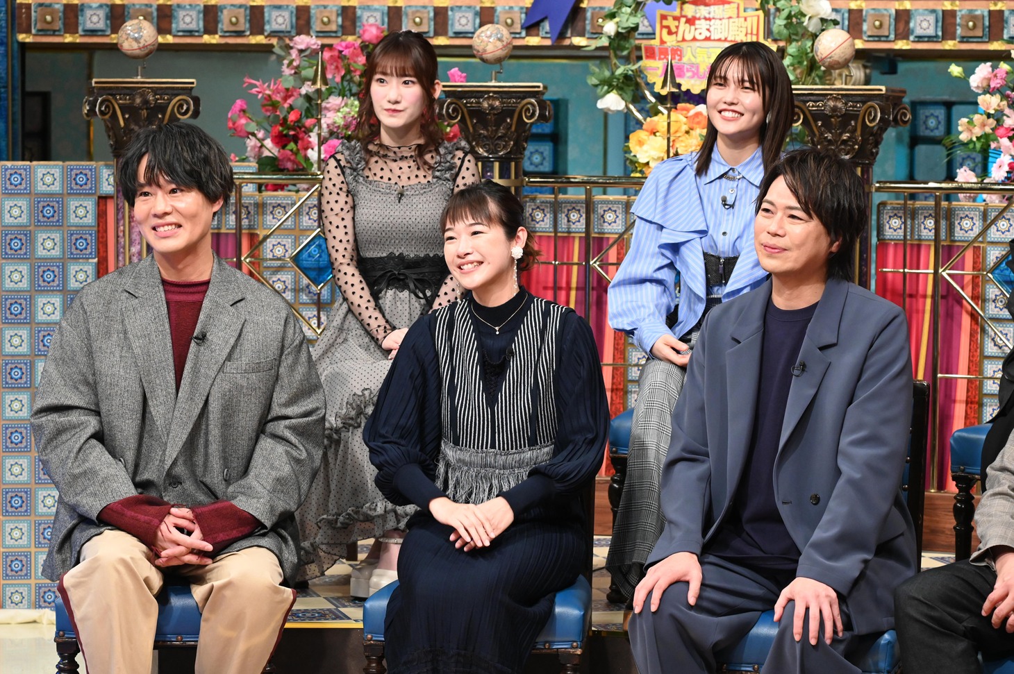 上段左から岡咲美保、千本木彩花。下段左から神尾晋一郎、寺崎裕香、浪川大輔。