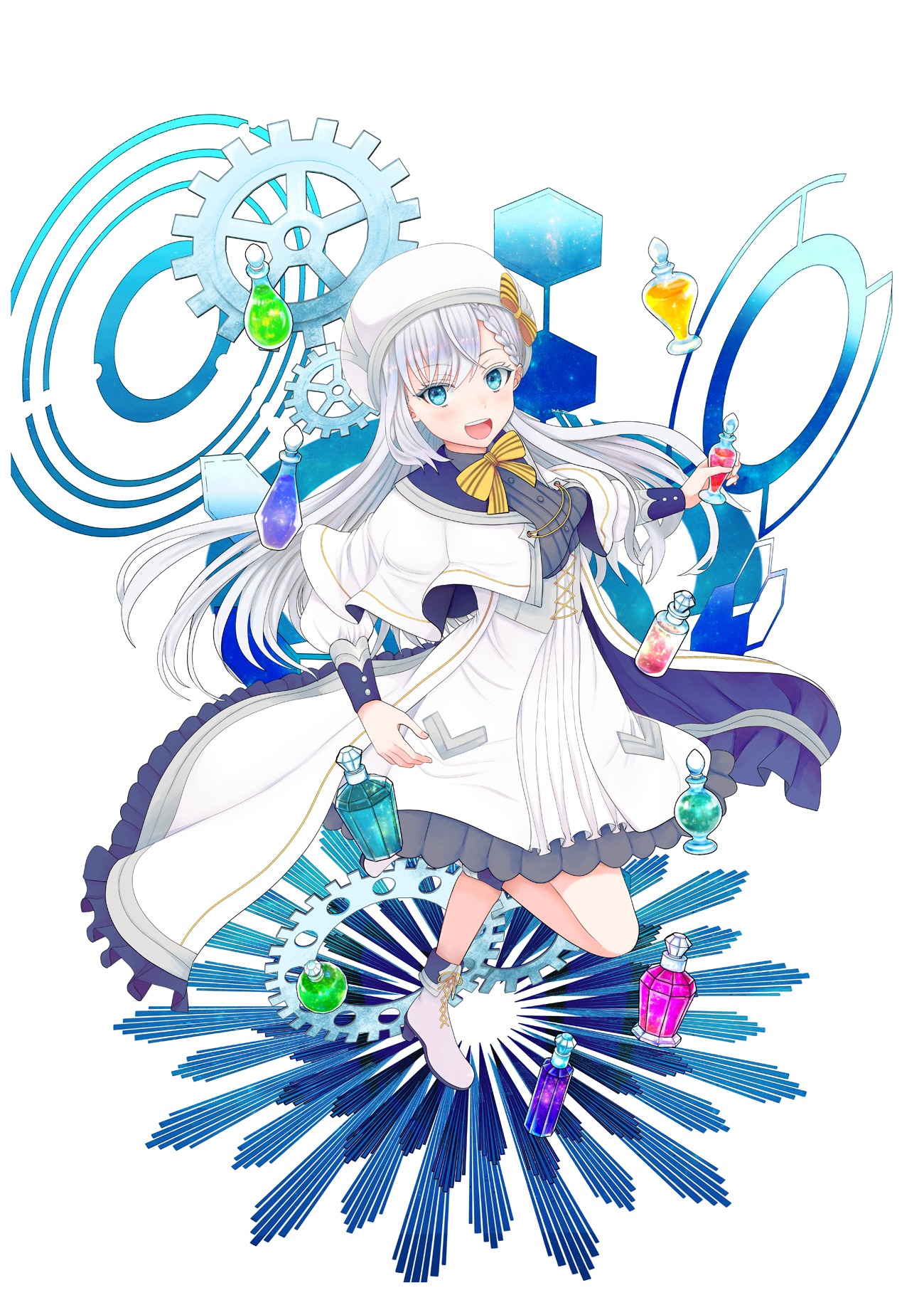 「天才錬金術師は気ままに旅する ～500年後の世界で目覚めた世界最高の元宮廷錬金術師、ポーション作りで聖女さま扱いされる～」キービジュアル