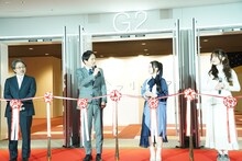 左から東映アニメーションの篠原智士氏、山中竹春横浜市長、関根明良、加隈亜衣。