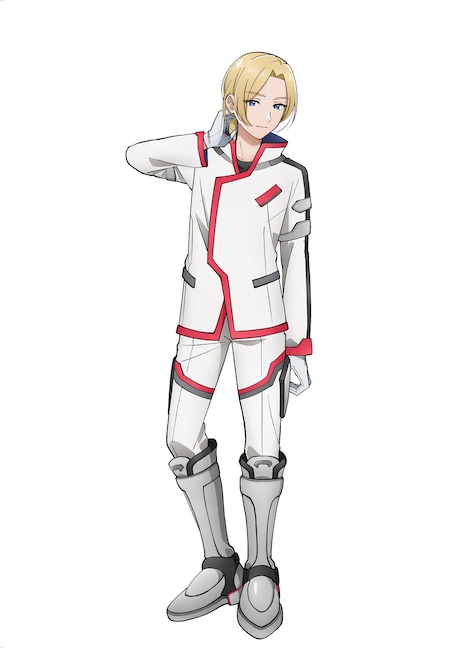 フォールデンアカネのキャラクタービジュアル。中学2年生の「シンカリオン E6こまち」運転士。フランス人の父と日本人の母を持つ、クールな自信家。アスリート一家に生まれ、陸上選手として将来を嘱望されていたが、怪我をきっかけに現在は陸上から離れている。