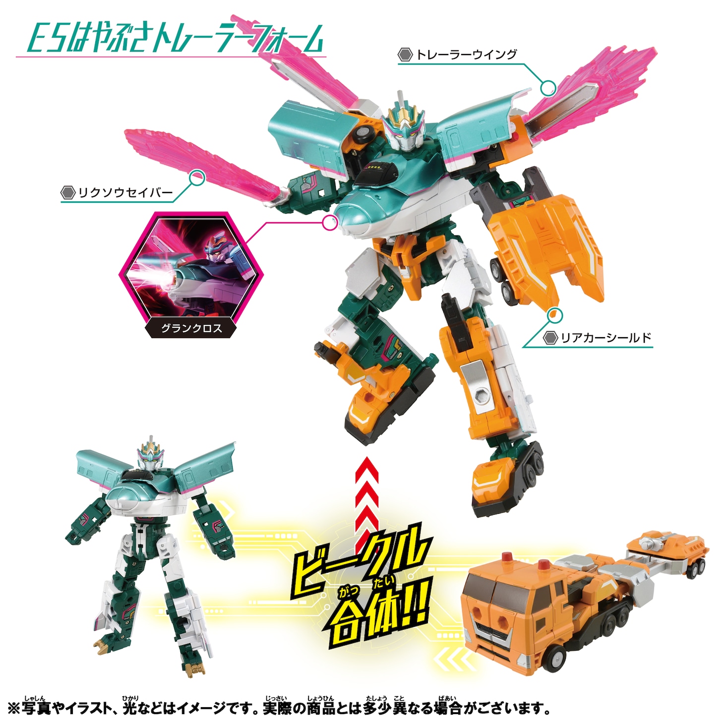 変形合体システム「ビークル合体」の詳細。 (c)プロジェクト シンカリオン・JR-HECWK/ERDA・TX
