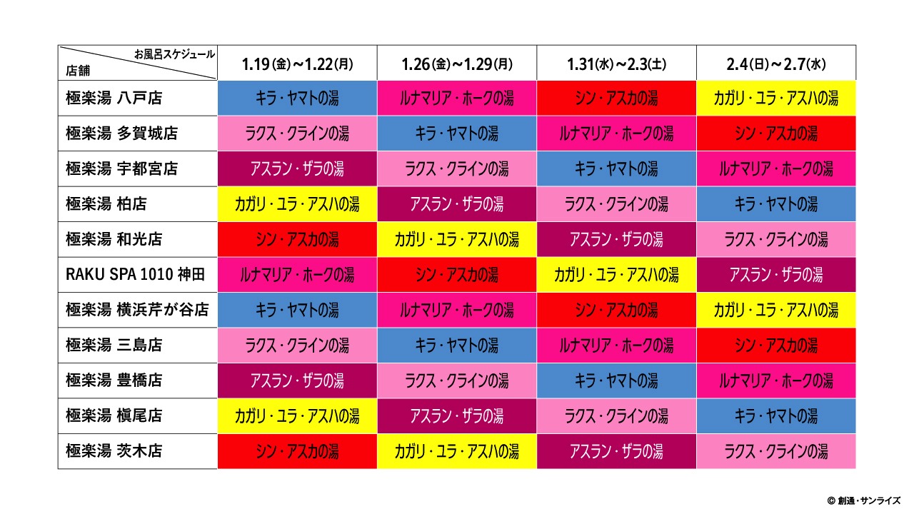 コラボ風呂のスケジュール。