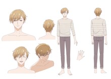 藤吉真生（CV：田丸篤志）。格差婚という世間からの偏見もあり、自分に自信が持てない専業主夫。Ω（オメガ）。 (c)いちかわ壱・ふゅーじょんぷろだくと／ただおか製作委員会