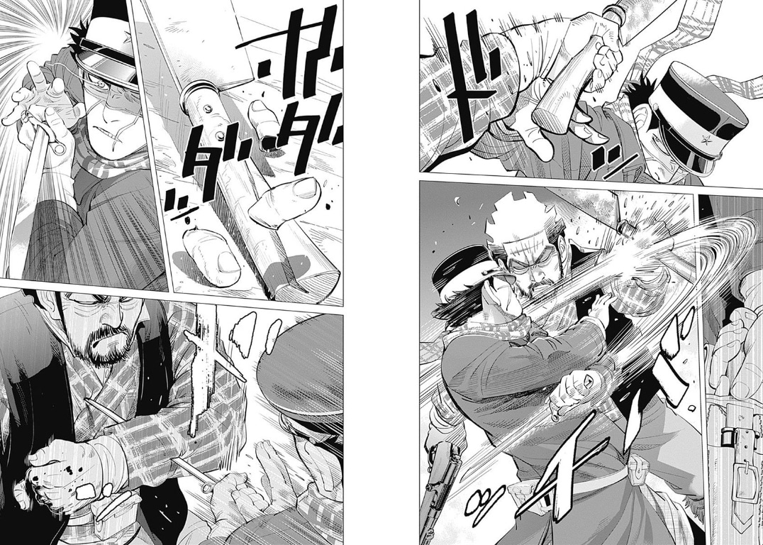 「ゴールデンカムイ」27話より、杉本が二瓶の指を切り落とす場面。