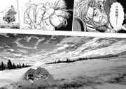 「ゴールデンカムイ」69話より。杉元たちを巻き込みながらまっすぐな愛を貫いた親分と姫を夕陽が見守る。