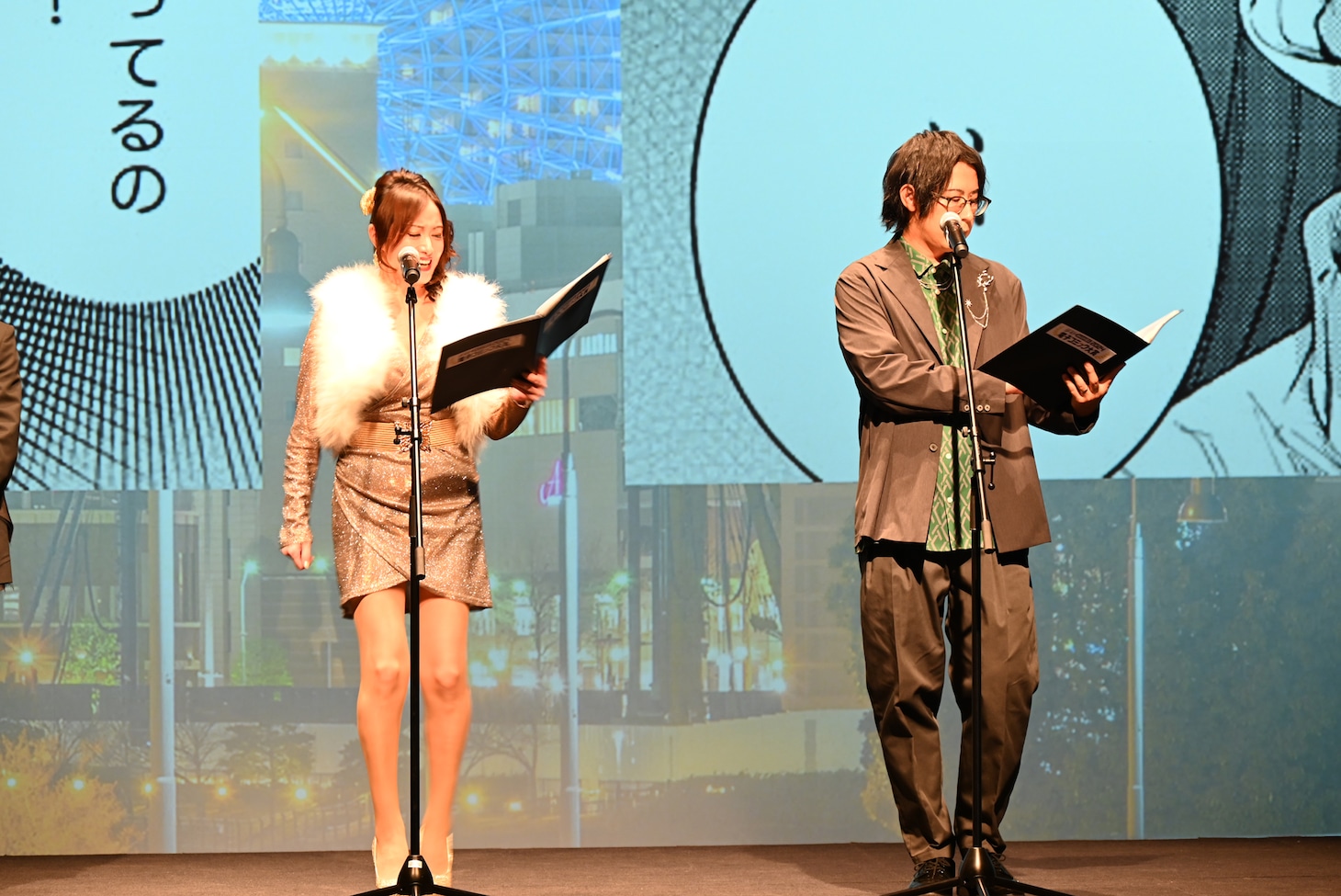 「橘くん 抱いてください！ ハジメテの相手は同僚王子!?」のアテレコに挑戦するたかはし智秋と白井悠介。