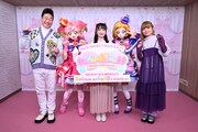 左からみやぞん、キュアワンダフル、長縄まりあ、キュアフレンディ、種崎敦美。