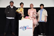 「機動戦士ガンダムSEED FREEDOM」ラクス・クライン生誕記念舞台挨拶の様子。左から福田己津央監督、下野紘、田中理恵、保志総一朗。