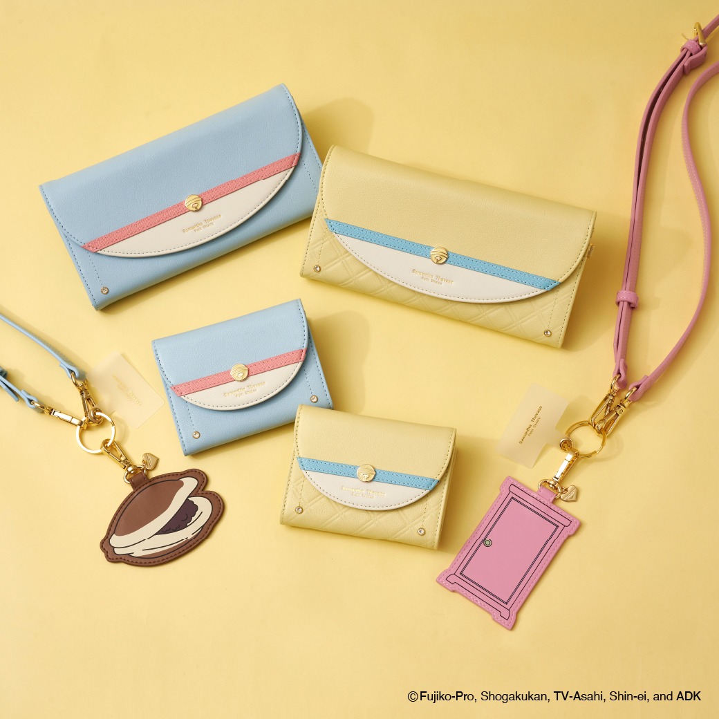 Samantha Thavasa Petit Choice「ドラえもん」コレクションの長財布、折財布、モバイルストラップ。