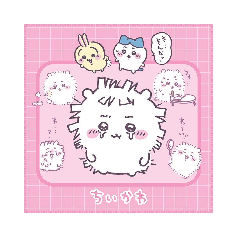「ちいかわ マルチタオル」より、「なっちゃったの!!?散切り頭!!!」。