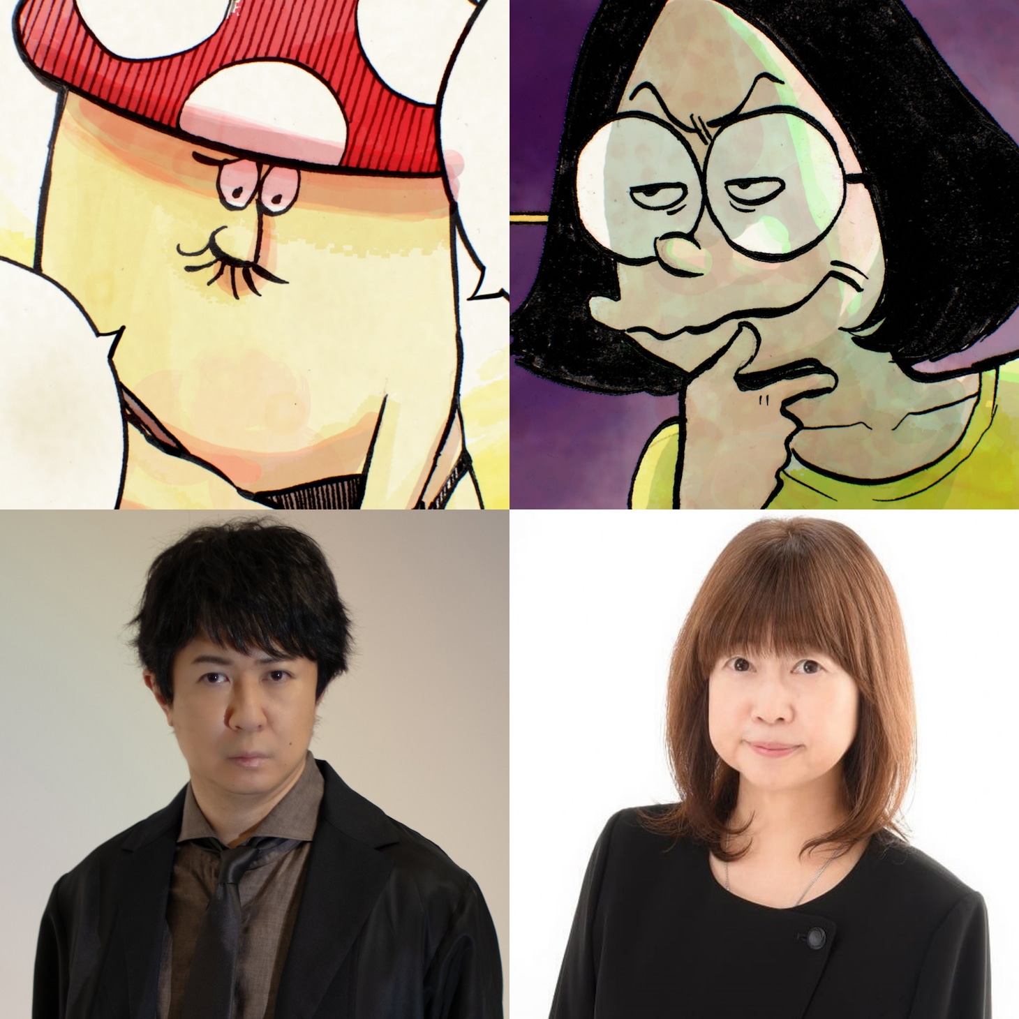 上段左からイソベやん、デベ子。下段左から杉田智和、TARAKO。