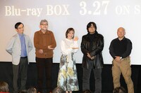左から氷川竜介、庵野秀明、日高のり子、鶴田謙二、杉山潔。
