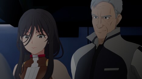 左から神楽千登世（CV：井上麻里奈）
日向源治郎（CV：小山剛志） (c)HSE Project