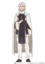 セイン（CV：羽多野渉）。クレイス王国を守護する【六聖】のうちの1人。「僧侶」（クレリック）最高位の二つ名【癒聖】を授与されており、王都の「僧侶」養成所の教官も務めている。 (c)鍋敷/アース・スター エンターテイメント/俺は全てを【パリイ】する製作委員会