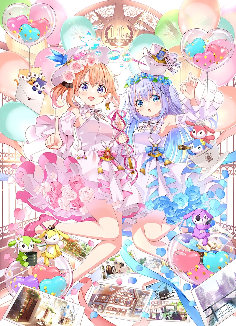 Koi描き下ろしのTVアニメ「ご注文はうさぎですか?」10周年お祝いイラスト。