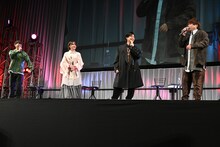 左から竈門炭治郎役の花江夏樹、竈門禰豆子役の鬼頭明里、我妻善逸役の下野紘、嘴平伊之助役の松岡禎丞。