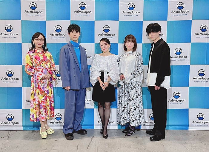 左から松澤ネキ、大塚剛央、潘めぐみ、石見舞菜香、内山昂輝。