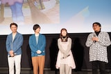 「アストロノオト」の先行上映イベントの様子。左から春日森春木監督、斉藤壮馬、降幡愛、高松信司総監督。