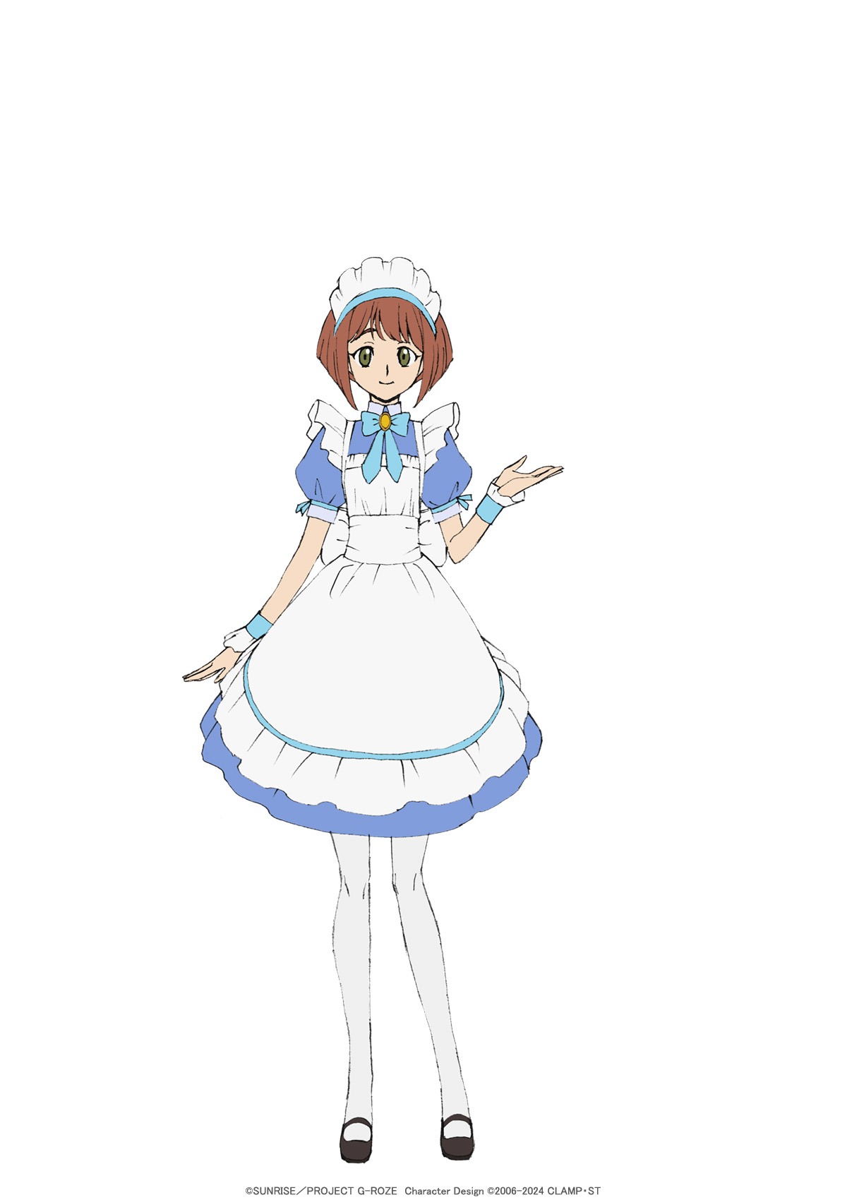 メイ（CV：白石晴香）。ホッカイドウブロックにある喫茶店で働くメイド。 (c)SUNRISE／PROJECT G-ROZE　Character Design (c)2006-2024 CLAMP・ST