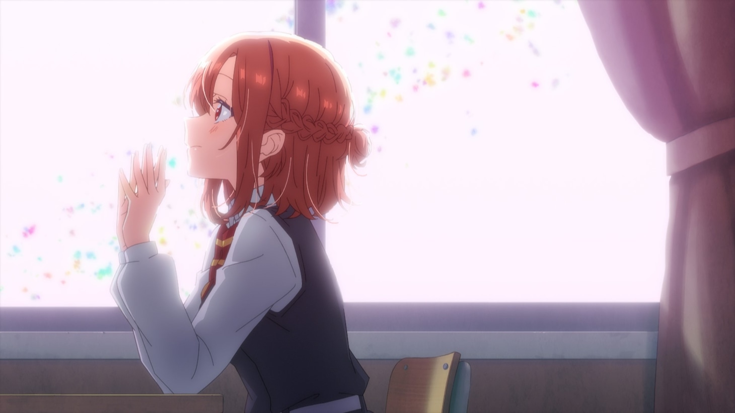 TVアニメ「ささやくように恋を唄う」第1話「屋上と、ギターと、先輩と。」場面カット