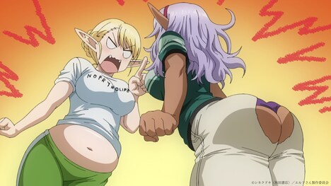 TVアニメ「エルフさんは痩せられない。」第1弾PVより。 (c)シネクドキ（秋田書店）／エルフさん製作委員会