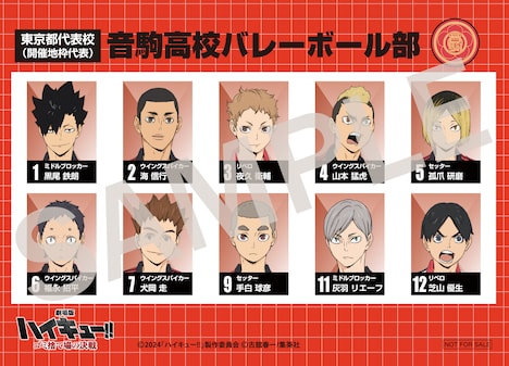 「劇場版ハイキュー!! ゴミ捨て場の決戦」の第6弾入場者プレゼントに用意された音駒高校バレーボール部の「選手名鑑風ブロマイド」。