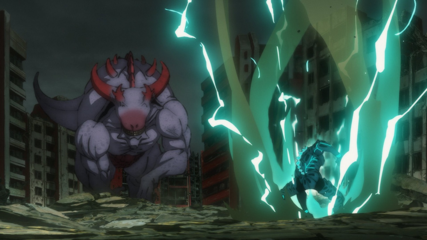 アニメ「怪獣8号」第4話の場面カット。