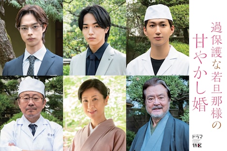 上段左から雉真怜役・後藤大、染谷雅人役・大平祥生（JO1）、和山裕樹役・池田彪馬（SUPER★DRAGON）、下段左から桐谷讓役・松尾貴史、藤川須磨子役・小林綾子、染谷和寿役・大和田伸也。