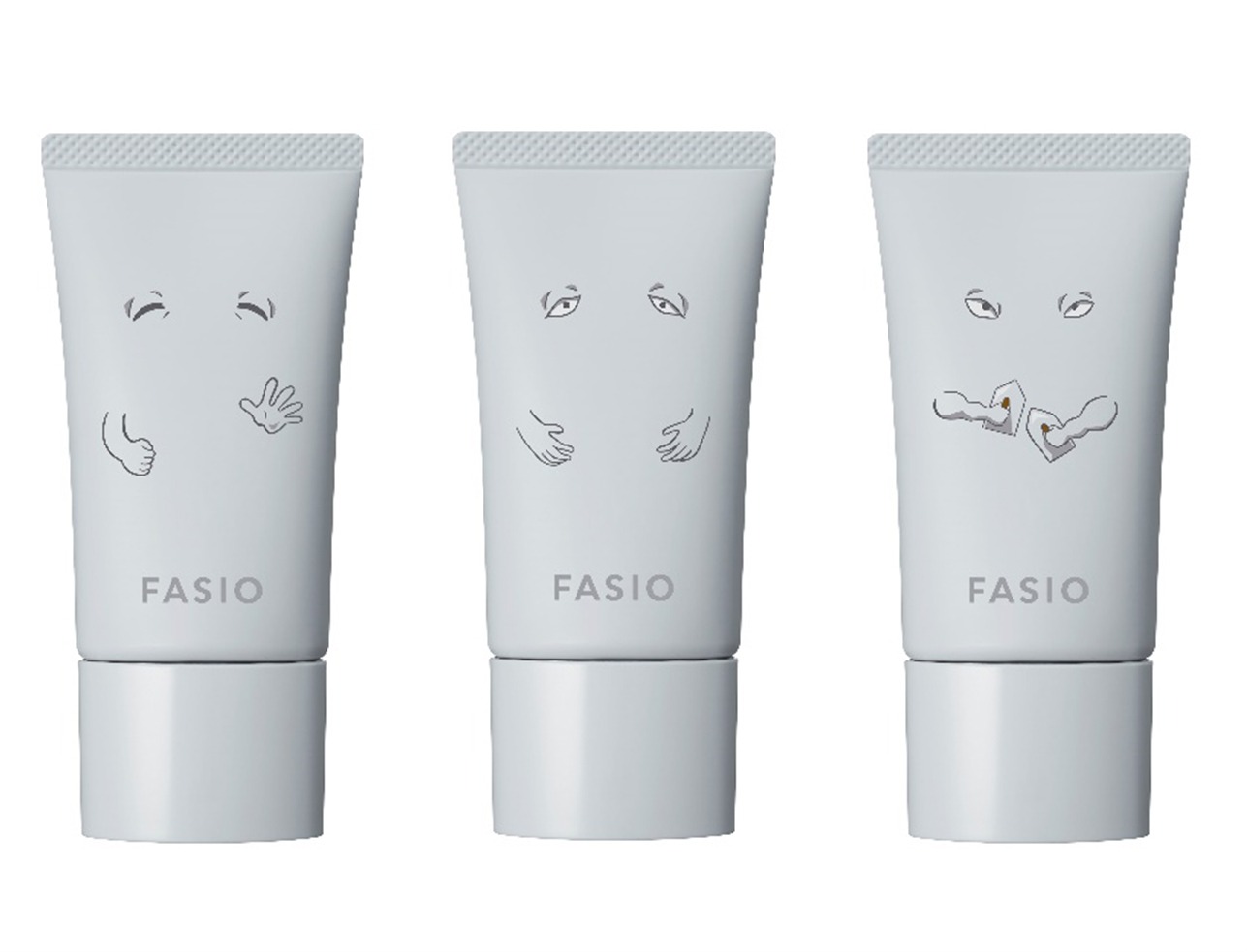 「ファシオ エアリーステイ BB ティント UV×ぬりかべ」。左からピンクベージュ、ライトベージュ、ミディアムベージュ。