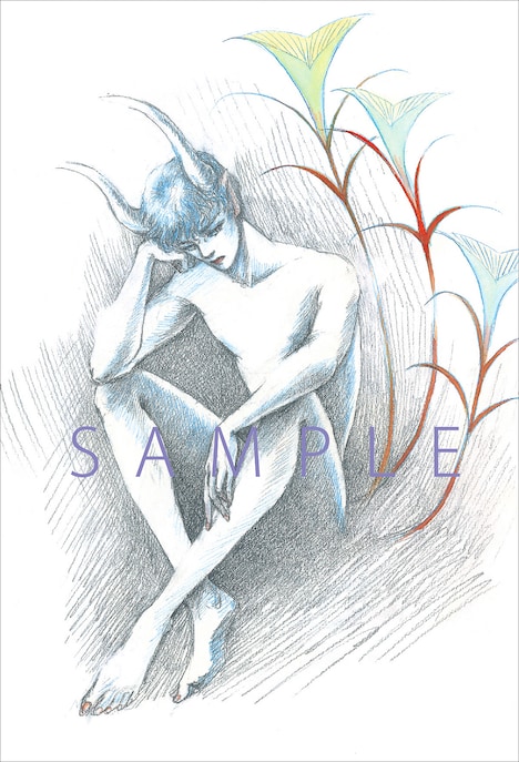 原画展会場で「総特集 佐藤史生 少女マンガが夢見た未来」と「佐藤史生 傑作短編集 夢喰い」を同時購入すると先着でもらえるポストカードのサンプル。