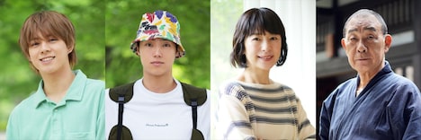 左から宇佐卓真扮する横山智紀、夏生大湖扮する安田哲、西田尚美扮する杉原涼子、でんでん扮する佐川源治。  (c)「ひだまりが聴こえる」製作委員会