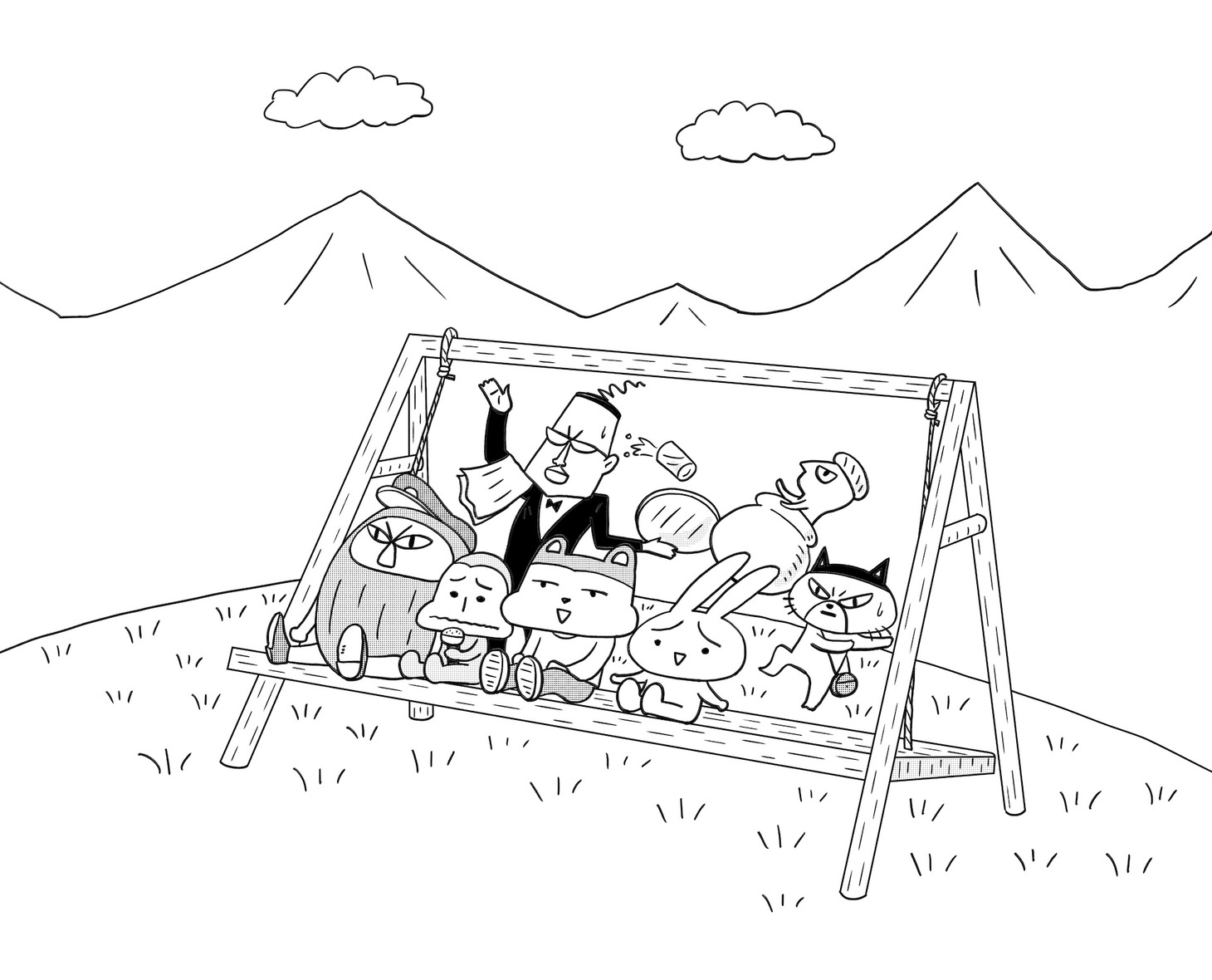 Tシャツ「ブランコで遊ぶよT」のデザイン。