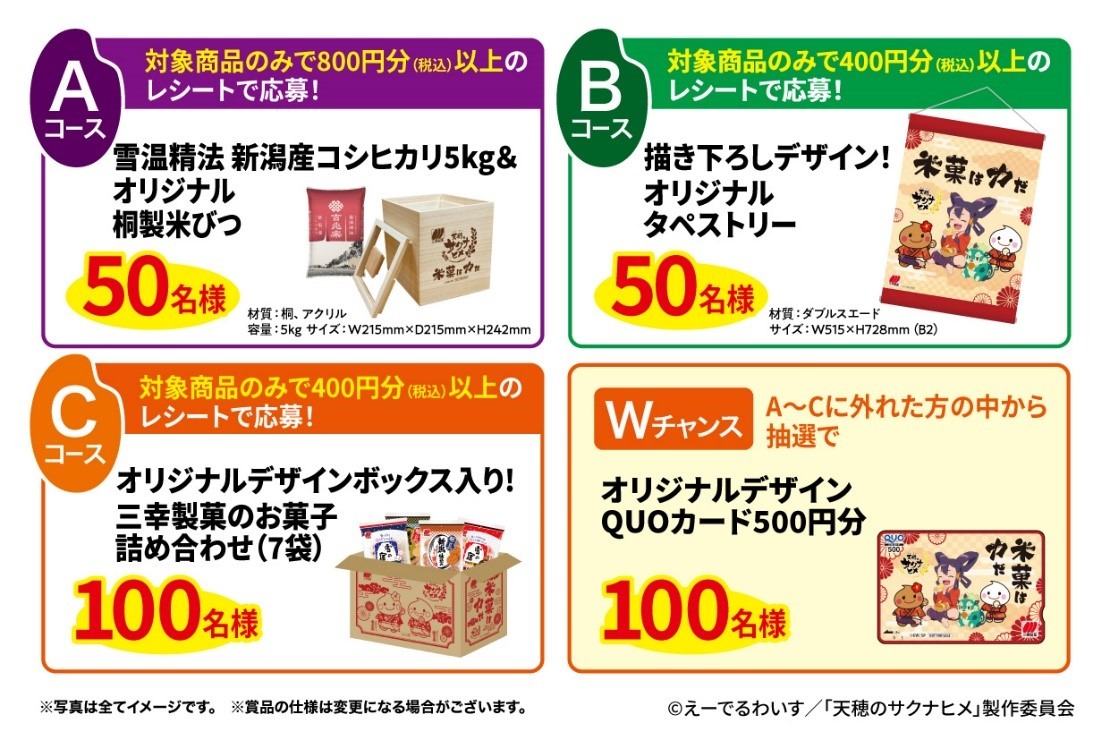 「米菓は力だキャンペーン」で当たる賞品。(c)えーでるわいす／「天穂のサクナヒメ」製作委員会