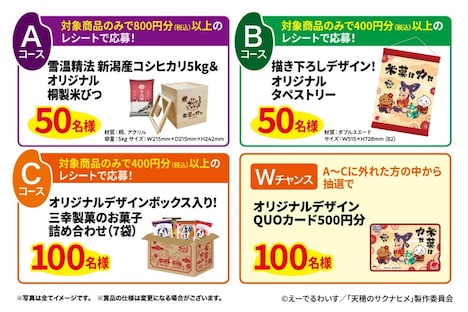 「米菓は力だキャンペーン」で当たる賞品。(c)えーでるわいす／「天穂のサクナヒメ」製作委員会