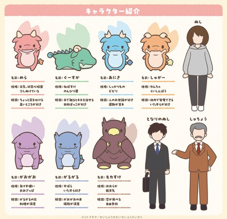 「かいじゅうせかいせいふく」のキャラクター紹介。
