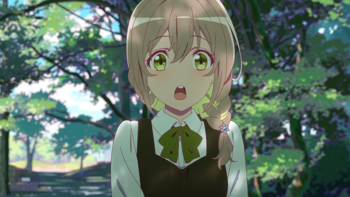 TVアニメ「菜なれ花なれ」第1話「抱え込み1回宙返り1回ひねり開脚一回伸身1回ひねり」より。